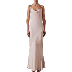 Shona Joy Luxe Bias Cowl Maxi Satin Slip Dress Porcelain 12 Read